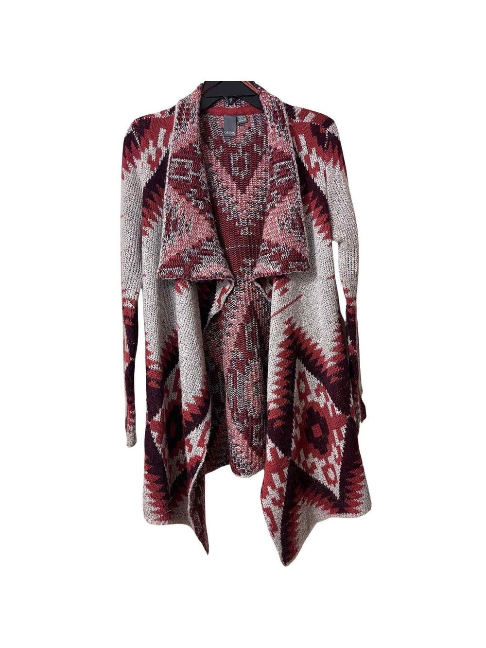 Quinn Cardigan Sweater Womens Size M Oatmeal Rust Southwestern Aztec Open Front